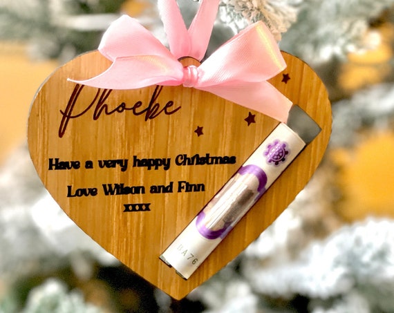 Heart Shape Custom Money Bauble | Custom Money Gift Bauble Christmas Card