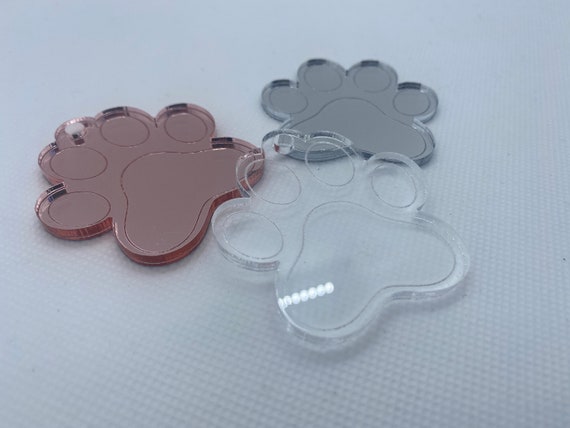 Paw Print Keyring Blanks for Crafting, Supplies Rose Gold Mirror Clear