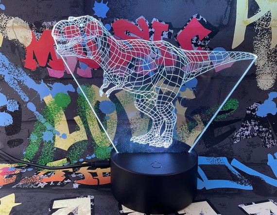 Personalised T Rex Dinosaur LED Light Kids Light, Night Light, 3D Light, Illusion