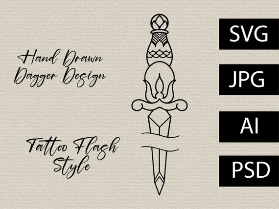 Old School Dagger Tattoo Flash Style SVG PDF JPG