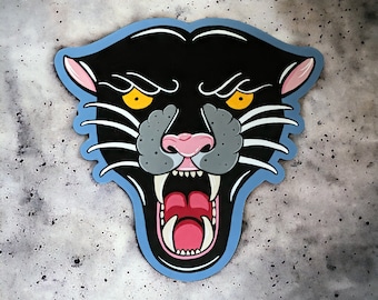 Hand Painted Panther Head Tattoo Flash Art Wall Hanger | Perfect For Tattoo Studio Man Cave Bar Décor