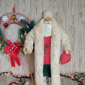 Vintage big Ded Moroz New Year&#39;s decor Winter decor Santa Claus in cotton and paper Ukrainian Santa Claus A toy under the Christmas tree