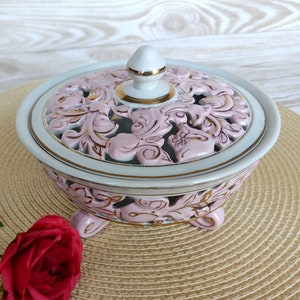 Vintage porcelain candy dish Porcelain box Openwork porcelain candy bowl Home decor Porcelain vase with lid Gift for her
