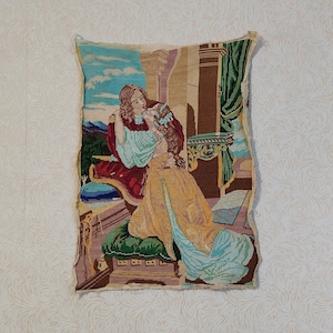 Cross-stitched picture of a couple in love Vintage handmade embroidery Ukrainian vintage Old cross stitch