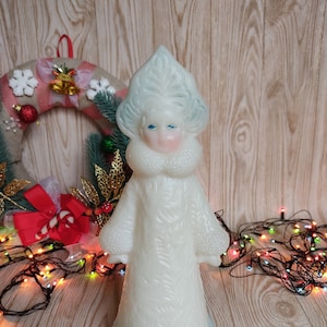 Plastic Snow Maiden 11.02 in Vintage decor under the Christmas tree Granddaughter of Santa Claus New Year&#39;s decor Assistant to Ded Moroz