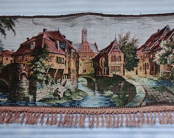 Vintage tapestry 60-70 Old wall carpet bedspread picture City and river Wall decor Ukrainian tapestry ussr
