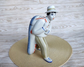 Porcelain figurine Fisherman Vintage porcelain ZHK A porcelain man with a fish USSR porcelain Figurines of people