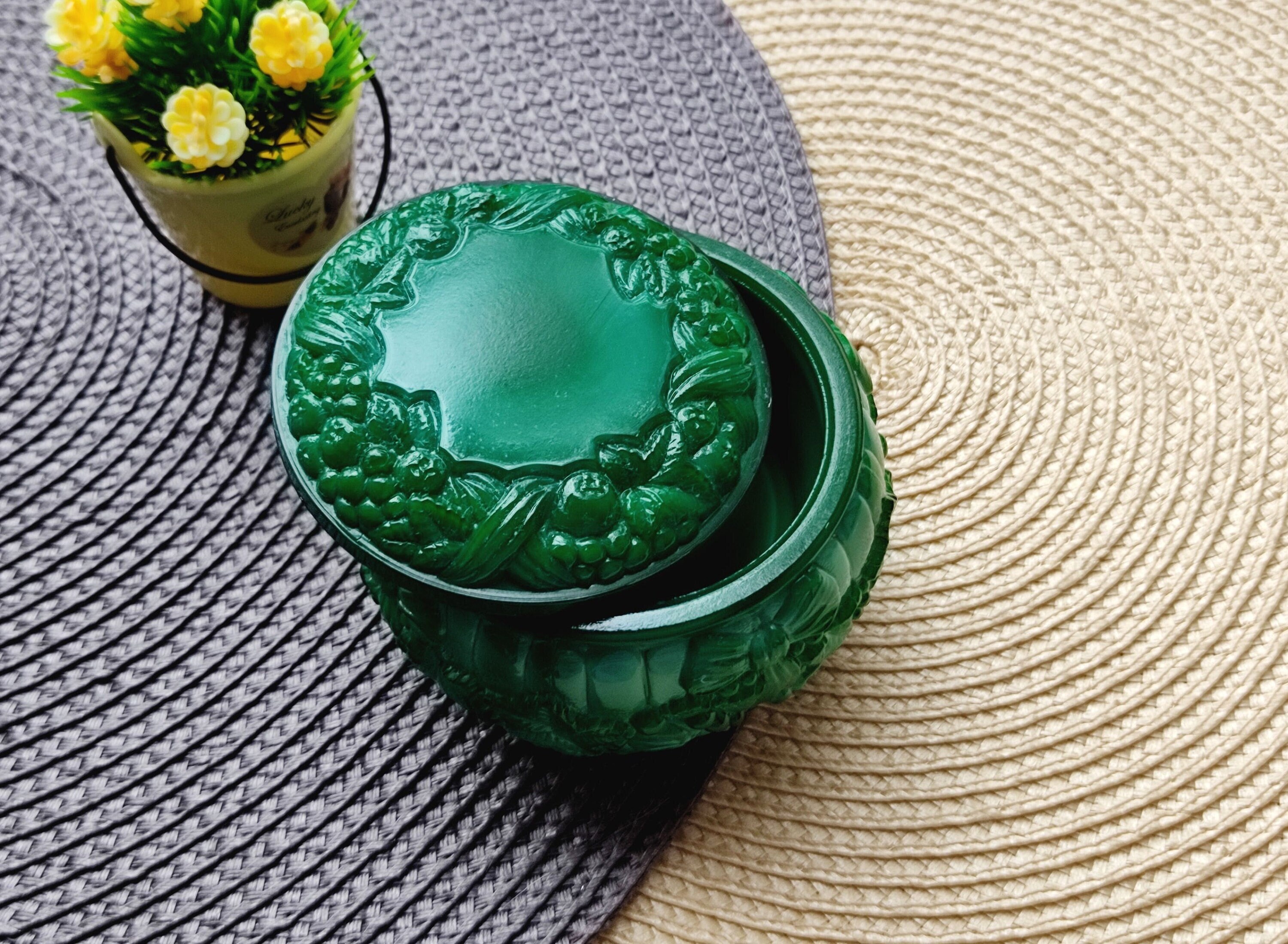 Malachite Glass Box Vintage Jewelry Box Small Glass Box