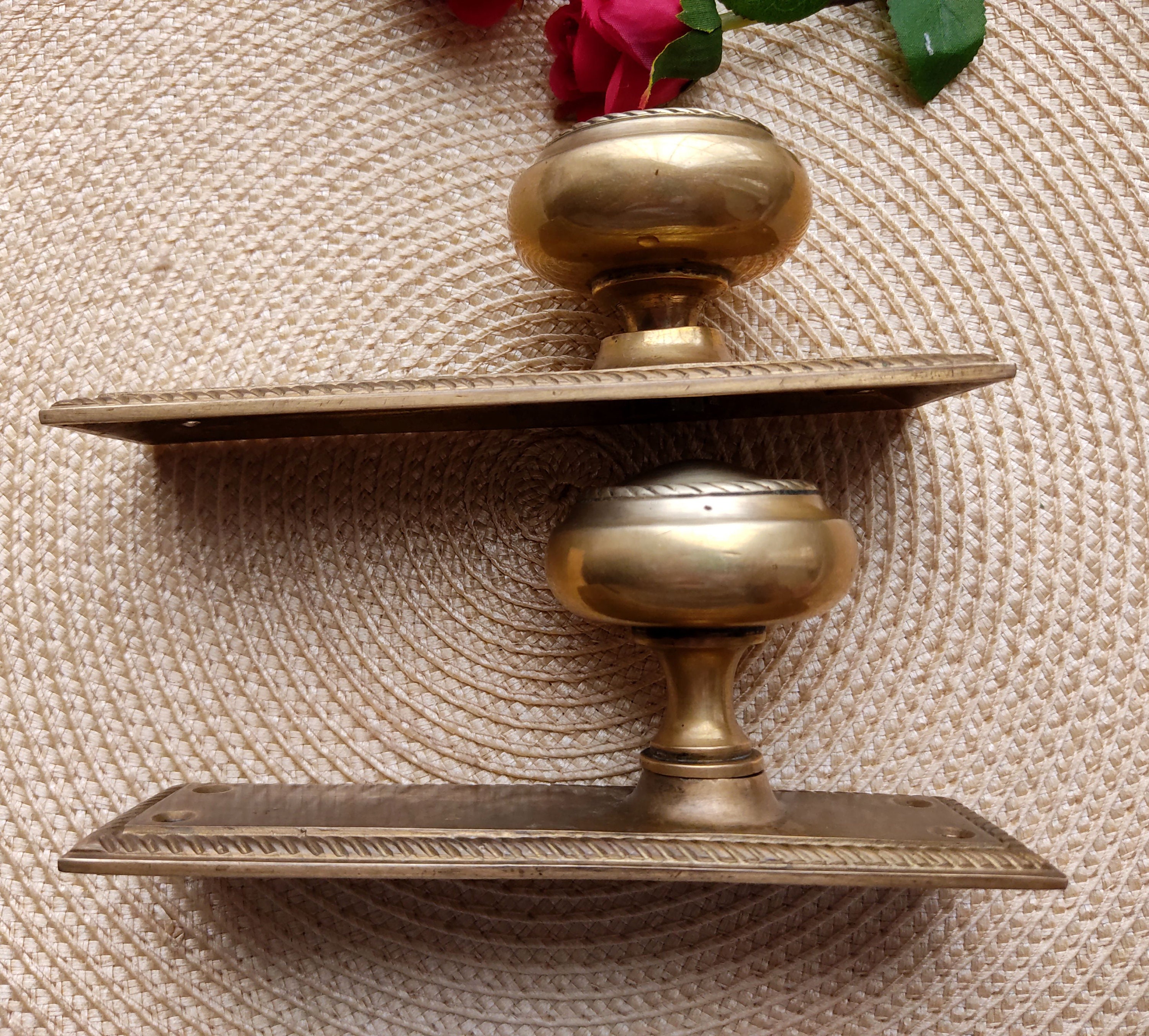 Vintage brass door handles. A pair of old doorknobs. Brass Etsy