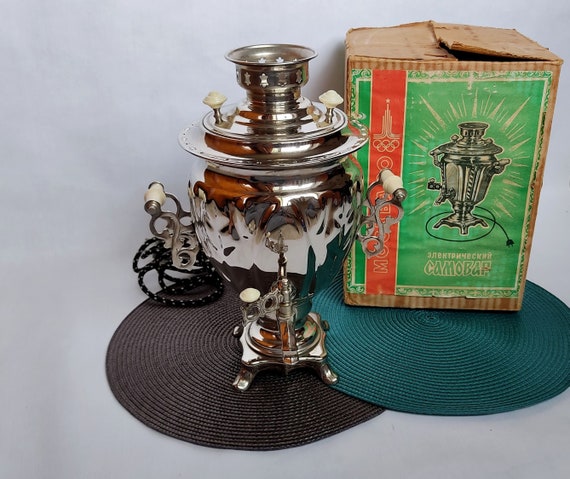 Vintage Electric Samovar Olympic Samovar Embossed Samovar Samovar in a Box  With a Document Home Decor White Samovar Old Samovar 3L 