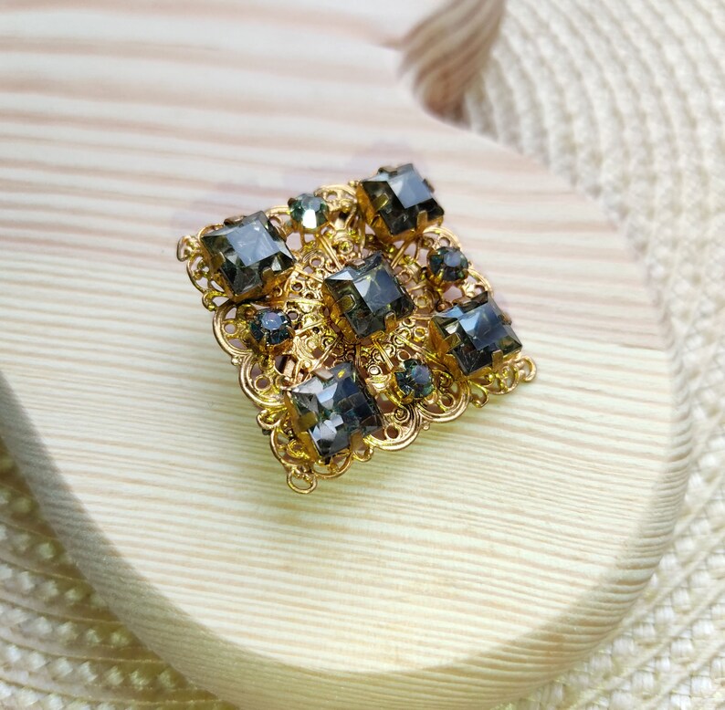 Women/'s jewelry Brooch rhombus Vintage fashion. Vintage brooch with gray stones Soviet costume jewelry