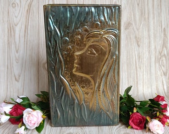 Bronze panel Woman Willow Vintage iron painting Ivushka Bronze painting of the USSR Wall decor Bronze chasing