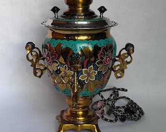 Vintage painted electric samovar 3l ussr. Ukrainian electric samovar with hand painting