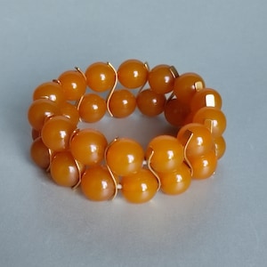 Vintage wrist bracelet with Baltic stone Double bracelet with round beads  Baltic stone