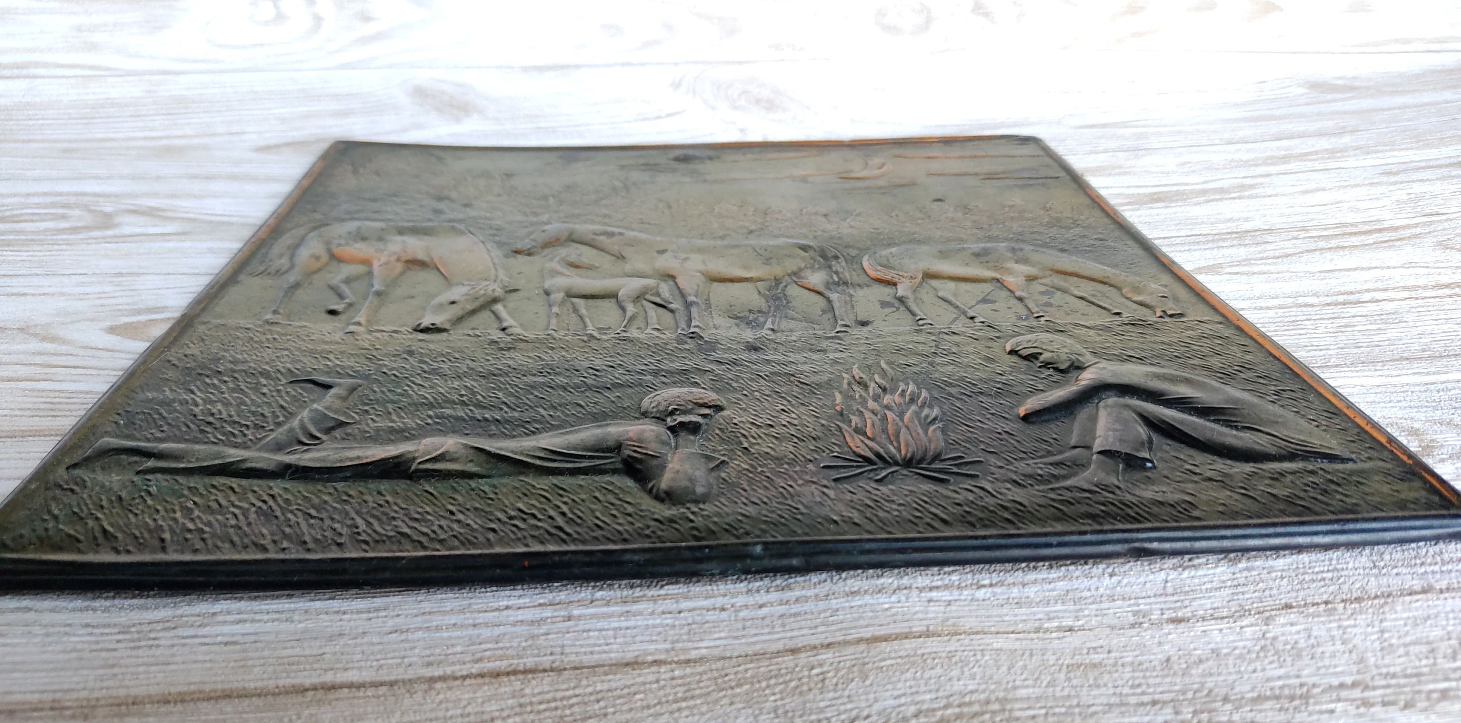 Vintage Pattern Copper Chasing Horses Copper 3D Painting Horse ...