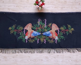 Vintage wall rug with Capercaillie Embroidered rug with birds Fabric picture Capercaillie painting Embroidered tapestry Wall decor
