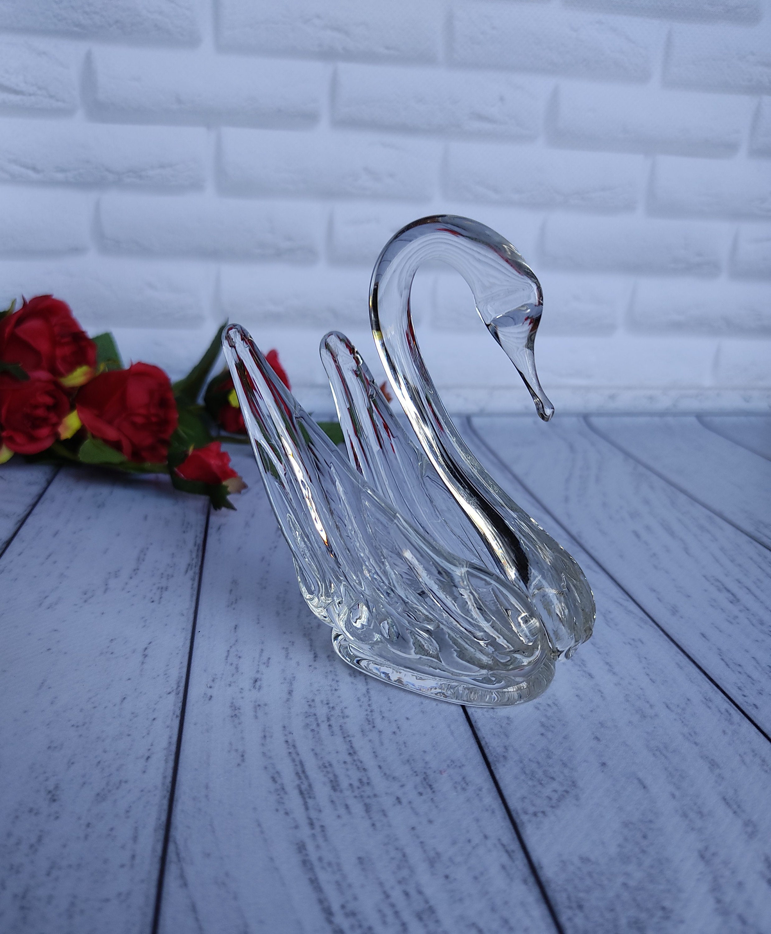 Vintage Glass Swan Figurine of a Swan Glass Figurine of a Swan Etsy UK