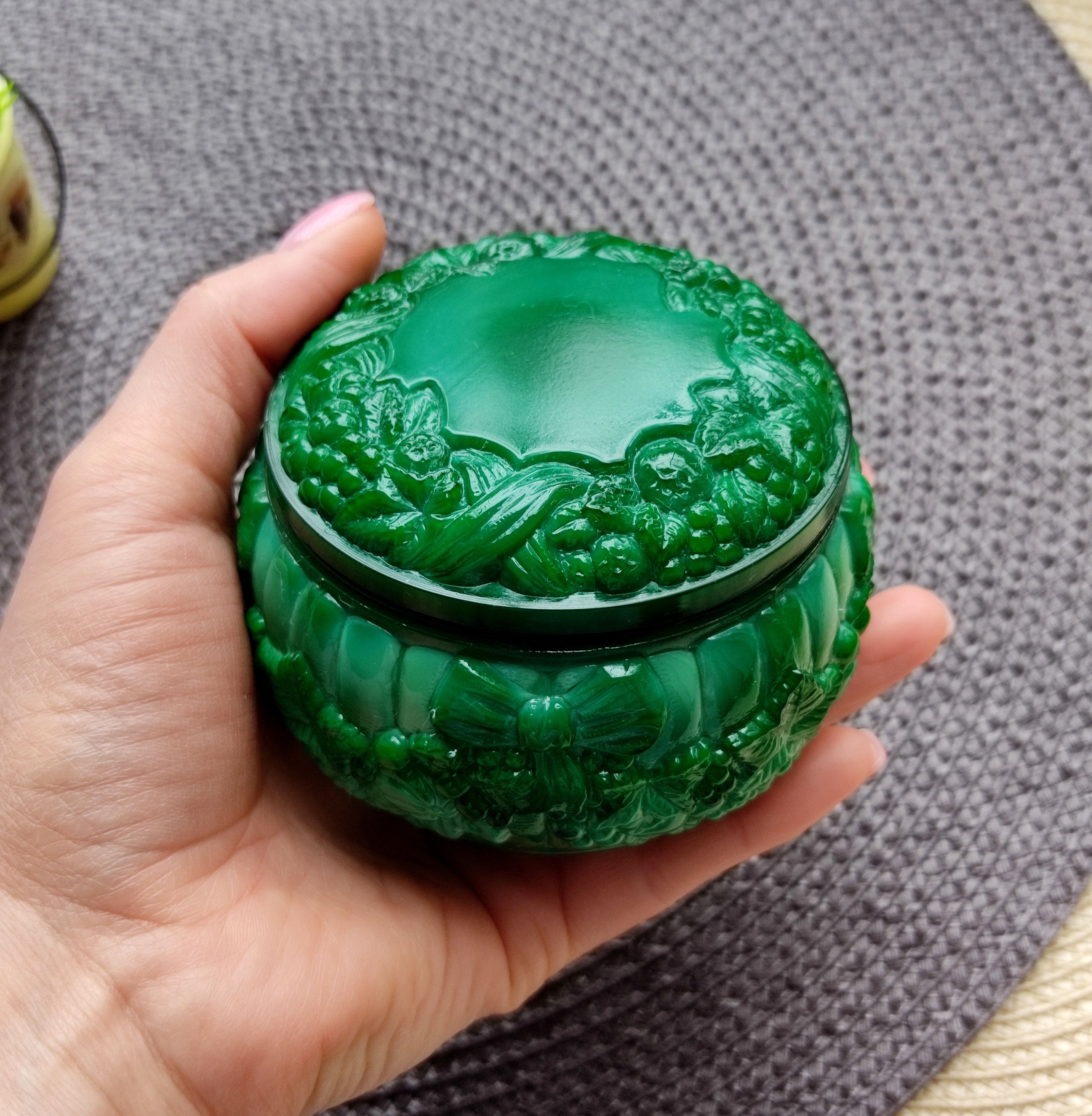 Malachite Glass Box Vintage Jewelry Box Small Glass Box