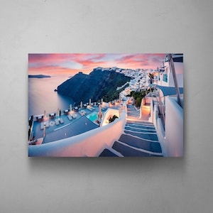 Santorini Sunset Art, Santorini Canvas Print, Greece Wall Art, Large Framed Art, Mediterranean Sea, Apartment Decor, Housewarming Gift