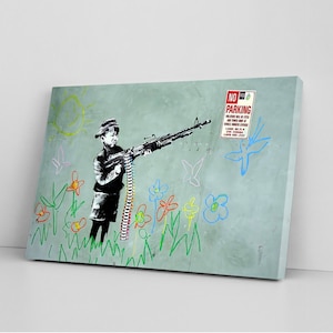 Banksy Crayon Child Soldier Canvas Wall Art, Urban Street Art, Banksy Print, Graffiti Art Canvas, Banksy Framed, Apartment Decor, Banksy Art