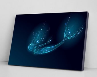 Décoration de sirène, toile d'art murale encadrée, sirène sous l'eau, fond noir, cadeau de pendaison de crémaillère, cadeau d'anniversaire, oeuvre d'art à imprimer, livraison gratuite