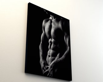 Strong Athletic Man On Dark Background | Motivational Canvas Wall Art | Strong Man Art | Man Cave | Printable Wall Art | Iron Man Framed Art