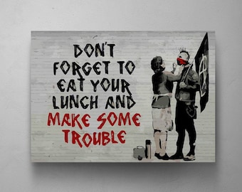 BANKSY "Don't Forget To Eat Your Lunch" Canvas Wall Art, Banksy Anarchist Punk and Mother, Graffiti Street Art, Pop Art Prints,Free Shipping