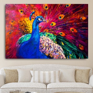 Multicolored Peacock Painting on Canvas Modern Art Peacock Decor ...