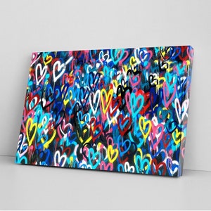 Banksy Famous Love Hearts Abstract Canvas Wall Decor Print, Banksy Graffiti Street Art, Modern Pop Art, Office & Room Decor, Birthday Gifts