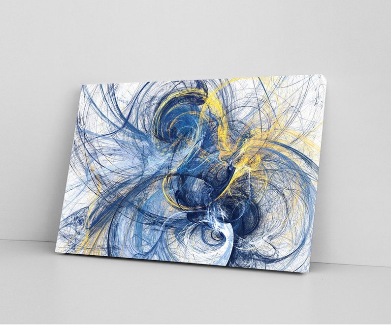 ABSTRACT WALL ART, Abstract Decor, Blue and Yellow Modern Canvas Wall ...