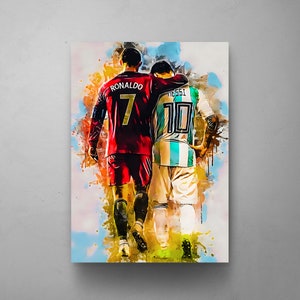 Lionel MESSI & Cristiano RONALDO Art, Soccer World Cup 2022, Legends Wall Art, Canvas Wall Art, Soccer, Best Friend Gift, Free Shipping