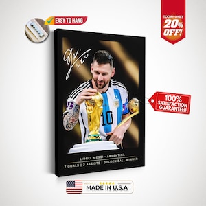 LIONEL MESSI 10, Inspirational Wall Art, Messi Signature Poster, Pop Culture Icon, Football Legends Art, Framed CANVAS, Ready to Hang Gift