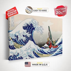 The Legend of Zelda Windwaker With Great Wave off Kanagawa Canvas Print, The Great Wave off Kanagawa Canvas Wall Decor, Wall Art Print Gift