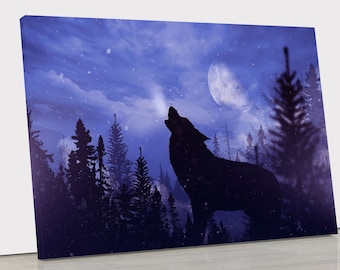 Howling Wolf In Wilderness l Beautiful Animal l Canvas Art | Wolf Art | Home Decor | Birthday Gifts | Office Animal Decor | Free Shipping