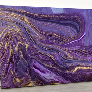 Marble Abstract | Framed Wall Art | Luxury Art | Violet Marbling | Artwork Texture | Ripple Pattern | Golden Glitters | Birthday Gifts |