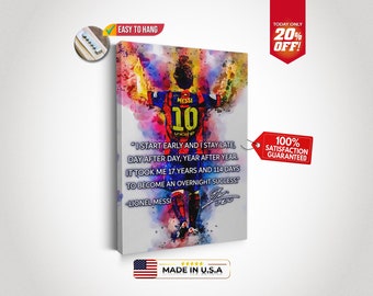 LIONEL MESSI Canvas Wall Art, Motivational Wall Art, Messi Poster, Quote Printable Wall Art, Kids Room Decor, Sports Art, Man Cave Gift