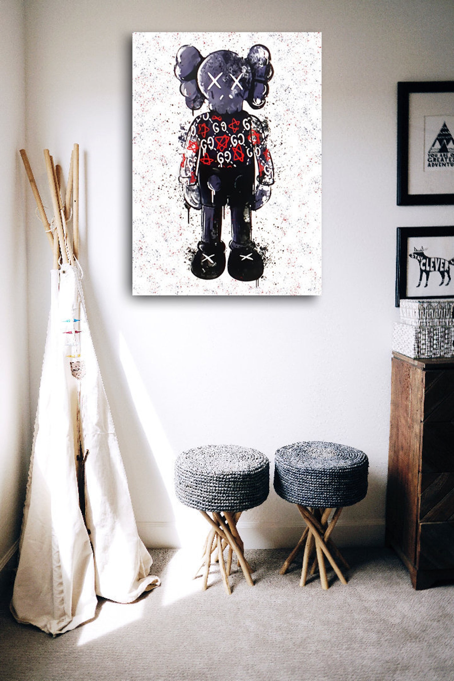 Kaws Canvas Print Kaws Painting Modern Wall Art Kaws Etsy