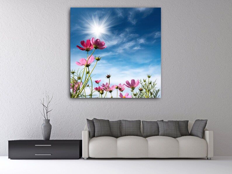 Cosmos Flowers Under The Sky | Painting On Canvas | Portrait Canvas | Nature Prints | Birthday Gifts | Portrait Canvas Art | Flowers Image Bild 5
