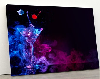 Martini Cocktail Glass Canvas Wall Art, Modern Bar Decor