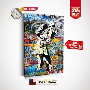 World War End Kiss Graffiti Wall Art, Banksy Wall Art, Room Office Decor, Housewarming Printable Wall Art, Ready to Hang Poster, Couple Gift