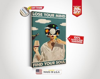 Vintage Music Art Print, Girl With Wine, Lose Your Mind Find Your Soul