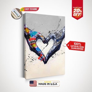 Graffiti Wall Art Heart Canvas Wall Art, Inspired Artwork Graffiti, Print Pop Wall Art, Living Room Decor, Colorful Poster, Gift for him