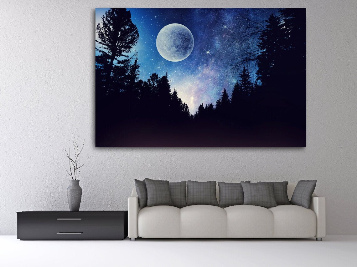 Full Moon in Night Starry Sky | Beauty of Nature | Forest Wall Art ...