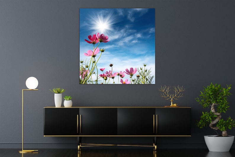 Cosmos Flowers Under The Sky | Painting On Canvas | Portrait Canvas | Nature Prints | Birthday Gifts | Portrait Canvas Art | Flowers Image Bild 2