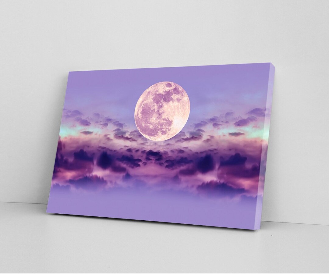MOON DECOR , PURPLE Wall Art , Moon Art , Full Moon Phase , Dorm Decor
