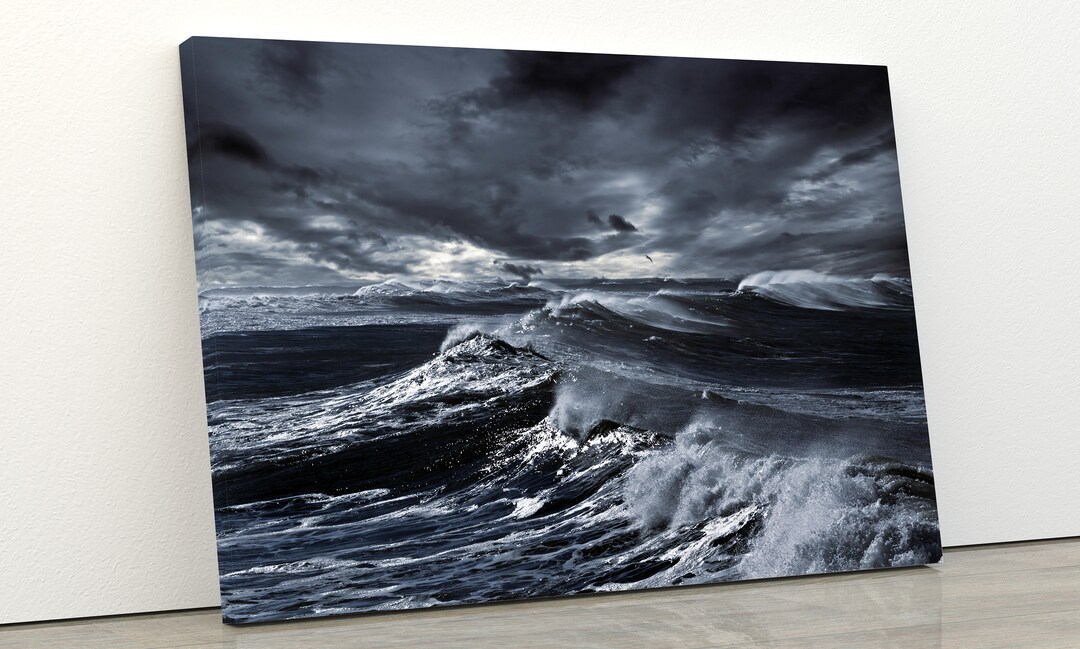 Storm at Sea Landscape Painting Stormy Wall Art Black and White Waves