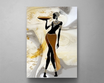 Abstract African Woman Canvas Print, Boho Living Room Wall Art
