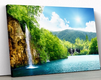 Waterfall In Deep Forest | Beautiful Scenery | Waterfall Art | Printable Wall Art | Natural Decor | Contemporary Art| Beautiful Print |