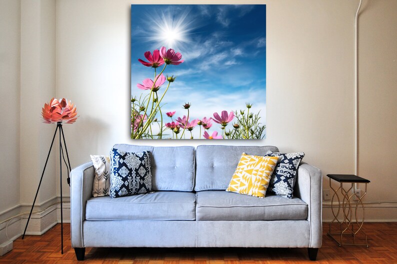 Cosmos Flowers Under The Sky | Painting On Canvas | Portrait Canvas | Nature Prints | Birthday Gifts | Portrait Canvas Art | Flowers Image 0.75 Inches