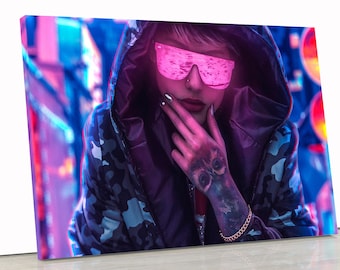 Cyberpunk Girl Canvas Print | Neon Gaming Room Decor